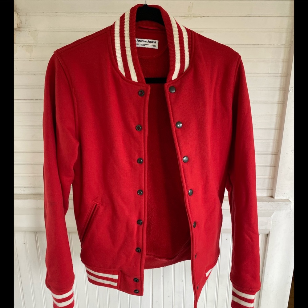 American apparel red letterman jacket.